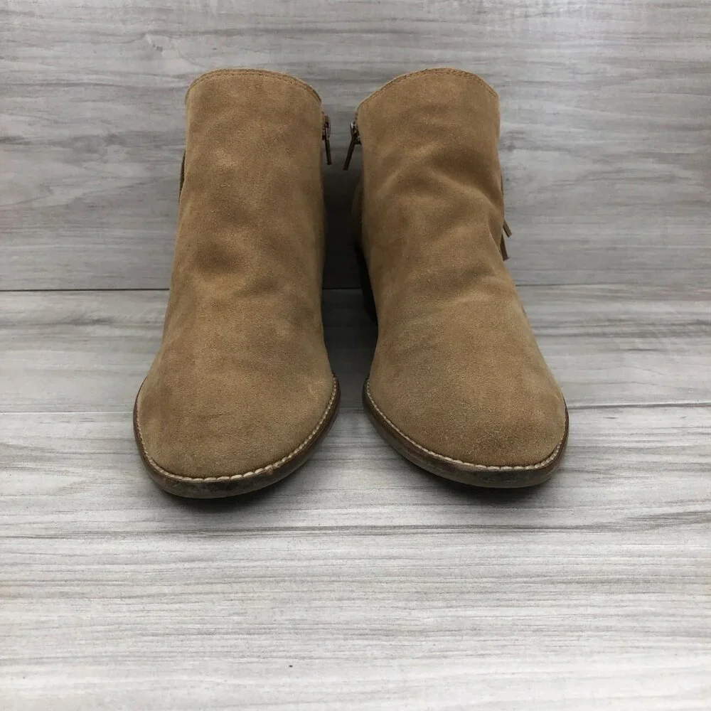 Lucky Brand Ankle Boots Women's11 Felisie Tan Suede Fringe Zip Booties
